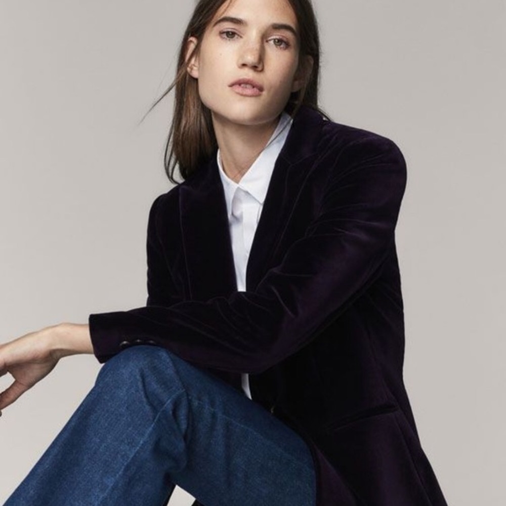 Massimo Dutti dark blue velvet coat jacket blazer